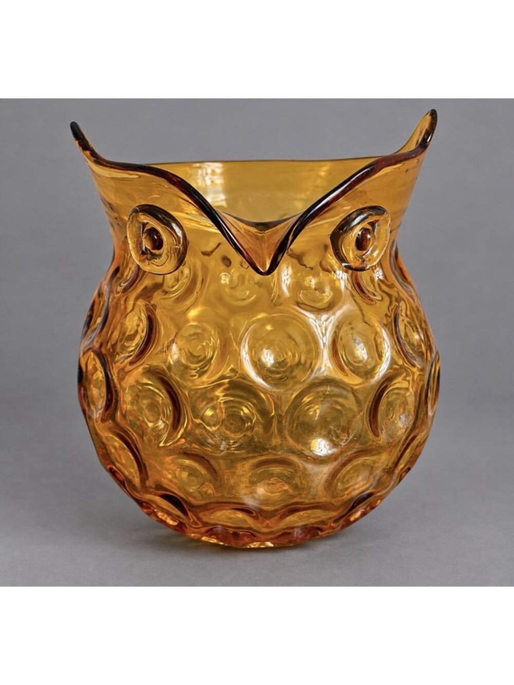 Large Vintage MCM Style Amber Hand Blown Glass Own Vase Decor 9.5" x 7.5"
